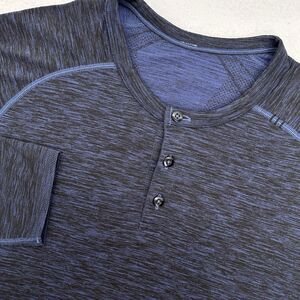 Lululemon Mens Henley Shirt Swiftly Tech Large Blue Long Sleeve Performance Gym